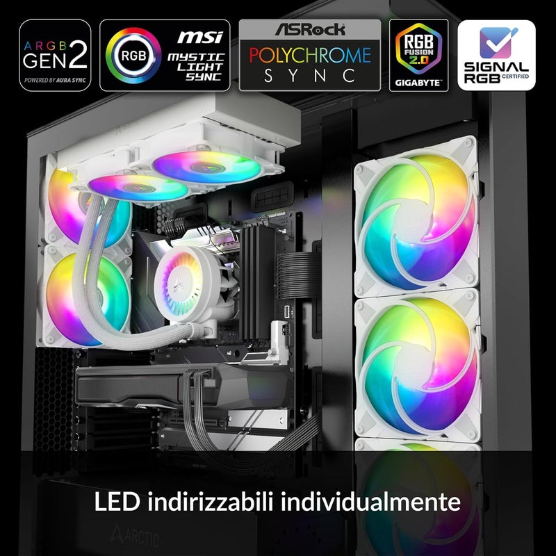 Arctic سائل فريزر III 280 A-RGB - مبرد مياه AIO لوحدة المعالجة المركزية، تبريد مياه للكمبيوتر، إنتل وأيه إم دي، مضخة تحكم PWM فعالة، مروحة: 200–1900 RPM، إطار اتصال LGA1851 وLGA1700 - أبيض - Image 2